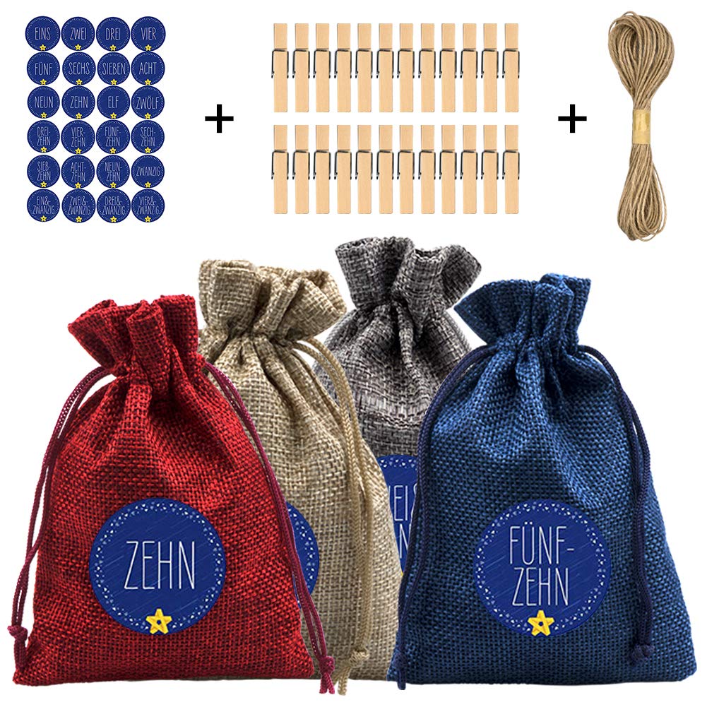 NABLUE Christmas Advent Calendar 2020,24 Days Countdown Calendar Christmas Advent Gift Bags with 24 Number Stickers DIY Xmas Cou